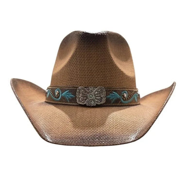 Desert Bloom Western Cowboy Hat with Turquoise Embroidery - front view