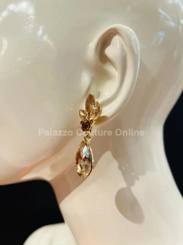 Dew Drop Crystal Evening Earrings (Gold) - women's statement jewelry