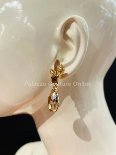 Dew Drop Crystal Evening Earrings (Gold) - Palazzo Couture Online