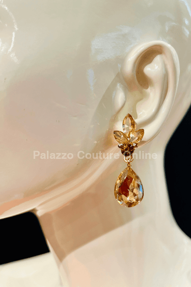 Dew Drop Crystal Evening Earrings (Gold) - Palazzo Couture Online