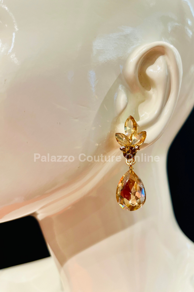 Dew Drop Crystal (Gold) Evening Earrings One Size / Gold