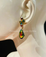 Dew Drop Crystal Evening Earrings (Petroleum) - Palazzo Couture Online