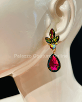 Dew Drop Crystal Evening Earrings (Petroleum) - Palazzo Couture Online