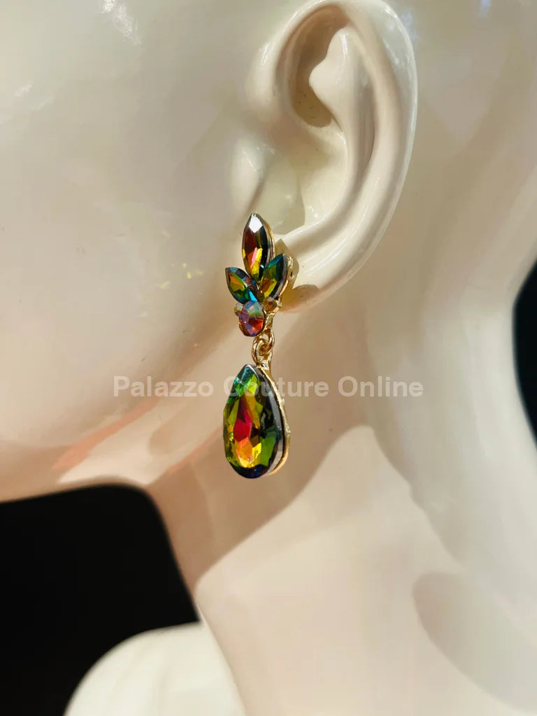 Dew Drop Crystal (Petroleum) Evening Earrings