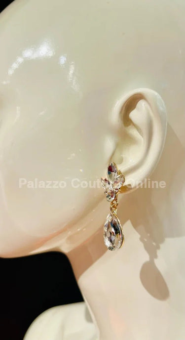 Dew Drop Crystal Silver - Gold Evening Earrings - Palazzo Couture Online
