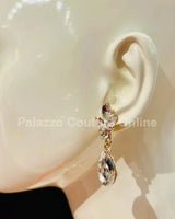 Dew Drop Crystal Silver-Gold Evening Earrings - women's statement jewelry
