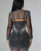 Diamond Kween Rhinestone Dress – Sheer Mesh Glam Mini showing dress construction and fit details
