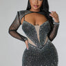 Diamond Kween Rhinestone Dress – Sheer Mesh Glam Mini front view showing mini dress silhouette