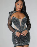 Elegant Sheer Mesh Glam mesh mini dress on model styled for going out