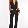 Dinner Date Black Jumpsuit with Deep V-Neck Design for women - stylish jumpsuit by Palazzo Couture
