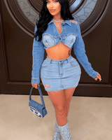 Disu Denim Skirt Set - Blue - Palazzo Couture Online