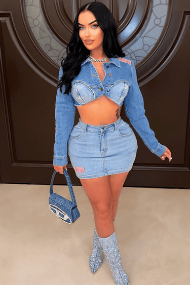 Disu Denim Skirt Set - Blue - Palazzo Couture Online