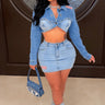 Disu Denim Skirt Set - Blue front view showing complete two piece skirt set