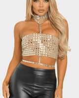 Diva Mirror Mosaic Crop Top (Nude) - Palazzo Couture Online