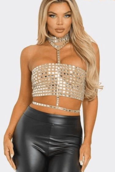 Diva Mirror Mosaic Crop Top (Nude) - Palazzo Couture Online
