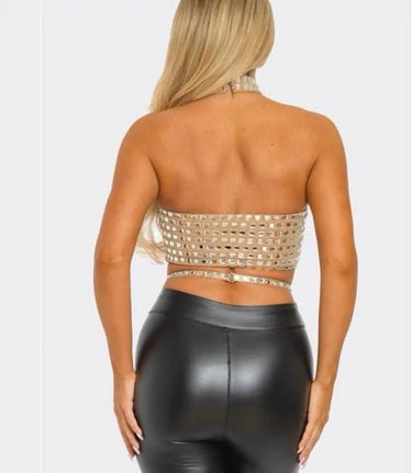Diva Mirror Mosaic Crop Top (Nude) - women's sleeveless top