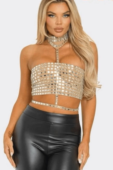 Diva Mirror Mosaic Crop Top (Nude) for women - top by Palazzo Couture