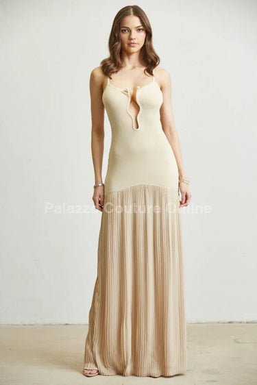Divine Pearl Maxi Dress (Nude) - Palazzo Couture Online
