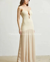Divine Pearl Maxi Dress (Nude) close up detail of elegant design and fabric
