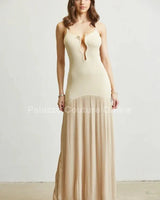 Divine Pearl Maxi Dress (Nude) front view showing full-length maxi silhouette