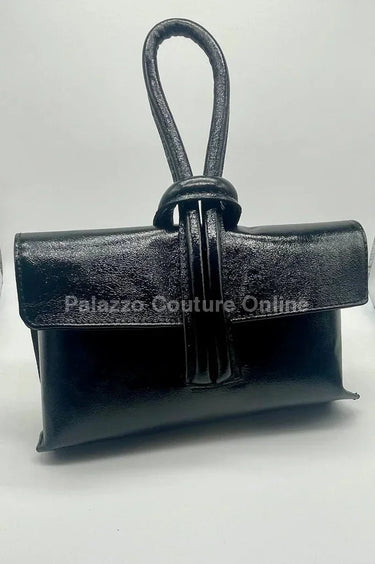 Dolce & Precious Black Leather Handbag with Top Handle - women's evening clutch