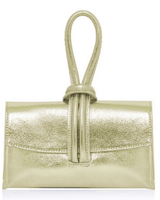 Gold leather handbag with shoulder strap and soft metallic finish