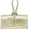 Gold leather handbag with shoulder strap and soft metallic finish