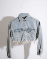 I Don’t Care Denim Jacket - Light Wash Graffiti - women's fashion jacket
