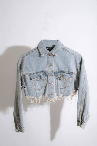 I Don’t Care Denim Jacket - Light Wash Graffiti - women's fashion jacket
