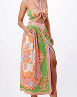 Women's Green skirt set matching style back view