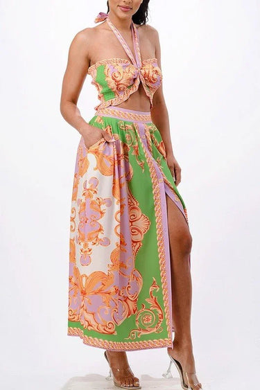 Women's Green skirt set matching style back view