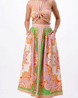 Don't Settle For Less Green Skirt Set close up of matching top design and fabric