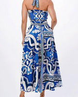 Women's Blue skirt set matching style back view