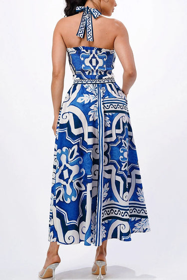 Women's Blue skirt set matching style back view