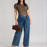 Draped Denim Wrap Trousers - Blue - Palazzo Couture Online