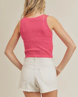 Drawstring Knit Tank Top - Fuchsia - stylish going out top