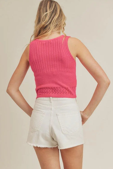 Drawstring Knit Tank Top - Fuchsia - stylish going out top