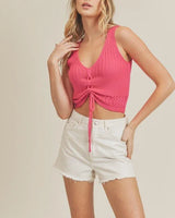Drawstring Knit Tank Top - Fuchsia for women - top by Palazzo Couture