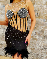 Dripping in Diamonds Black Rhinestone Mini Dress close up detail of elegant design