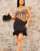 Dripping in Diamonds Black Rhinestone Mini Dress front view showing mini dress silhouette