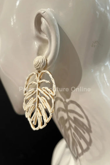 Earring Leaves White – Elegant Leaf Drop Earrings - women's statement jewelry