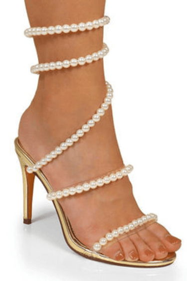 Ebbis Pearl Elegance Heels (Gold) - Palazzo Couture Online