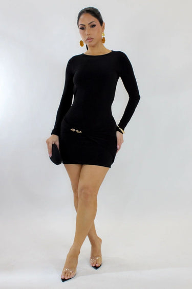 Eclipse Allure Open-Back Mini Dress - Black front view showing mini dress silhouette