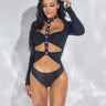 Eclipse Cutout Bodysuit (Black) front view showing bodysuit silhouette and fit