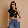 Edgy Hooked Cut - Out Crop Top - Black - Palazzo Couture Online