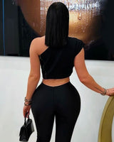 Edgy Hooked Cut - Out Crop Top - Black - Palazzo Couture Online