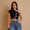 Edgy Hooked Cut-Out Crop Top - Black for women - crop top by Palazzo Couture
