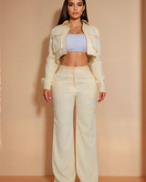 Effortlessly Luxe Cropped Cargo Jacket & Wide - Leg Pant Set - Palazzo Couture Online