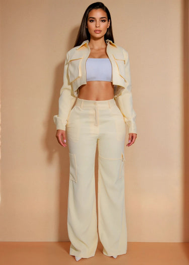 Effortlessly Luxe Cropped Cargo Jacket & Wide - Leg Pant Set - Palazzo Couture Online