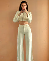 Effortlessly Luxe Cropped Cargo Jacket & Wide - Leg Pant Set - Palazzo Couture Online